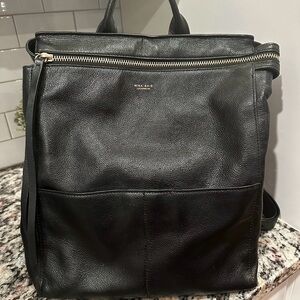 Mina Baie Harper Backpack Diaper Bag FULL Size. Black w Gold Accents. Leather.